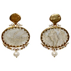 Nada Zeineh Brocard White Lace Earrings
