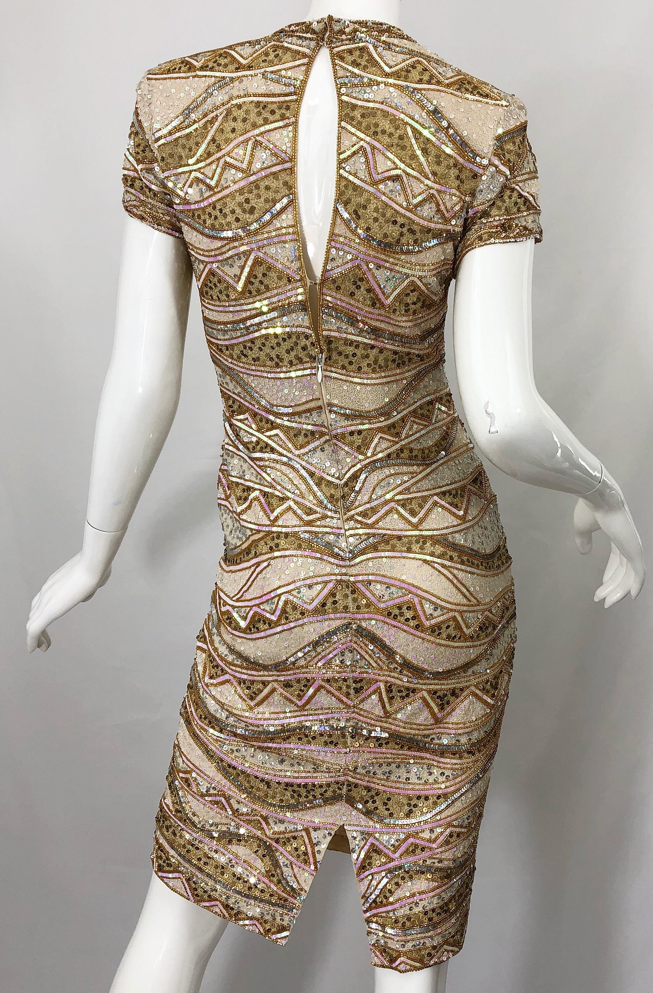 Naeem Khan 1990s Beaded and Sequin Open Back Geometric Silk Vintage 90s Dress For Sale 3