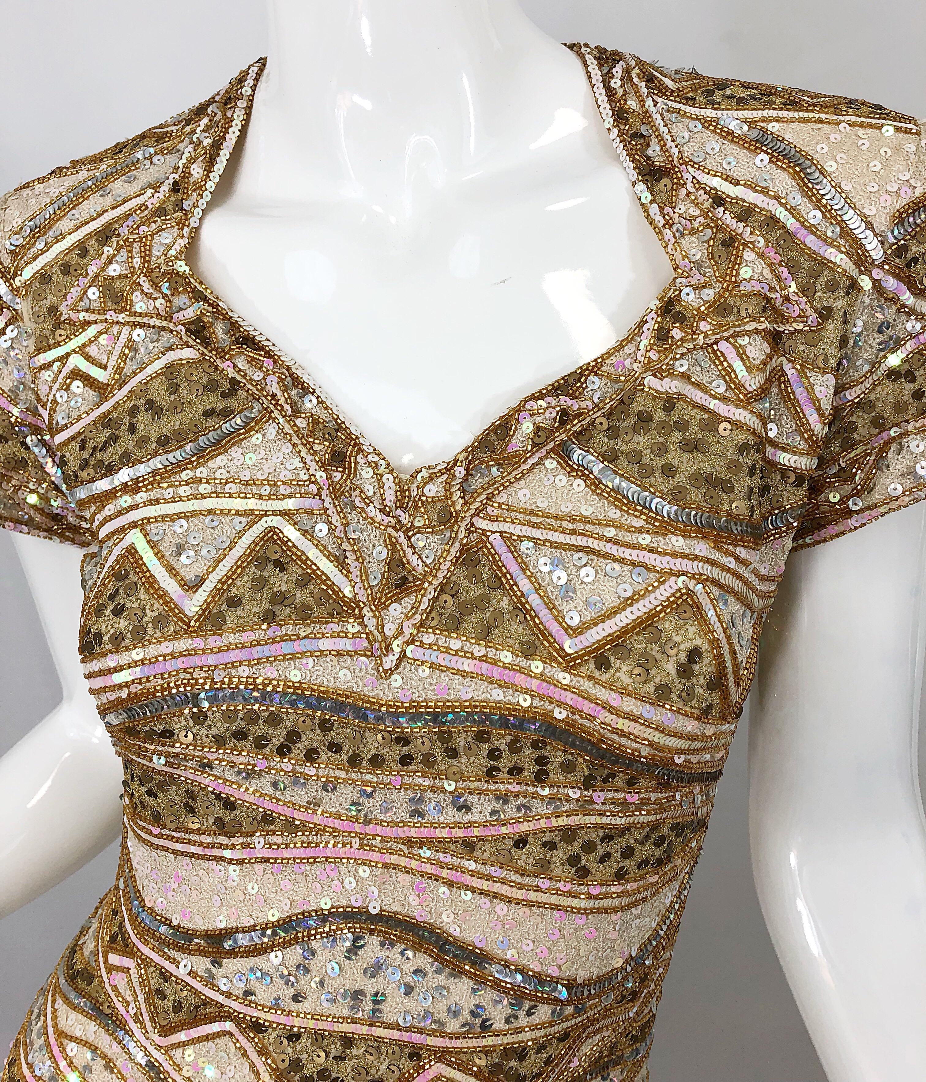 Naeem Khan 1990s Beaded and Sequin Open Back Geometric Silk Vintage 90s Dress For Sale 4