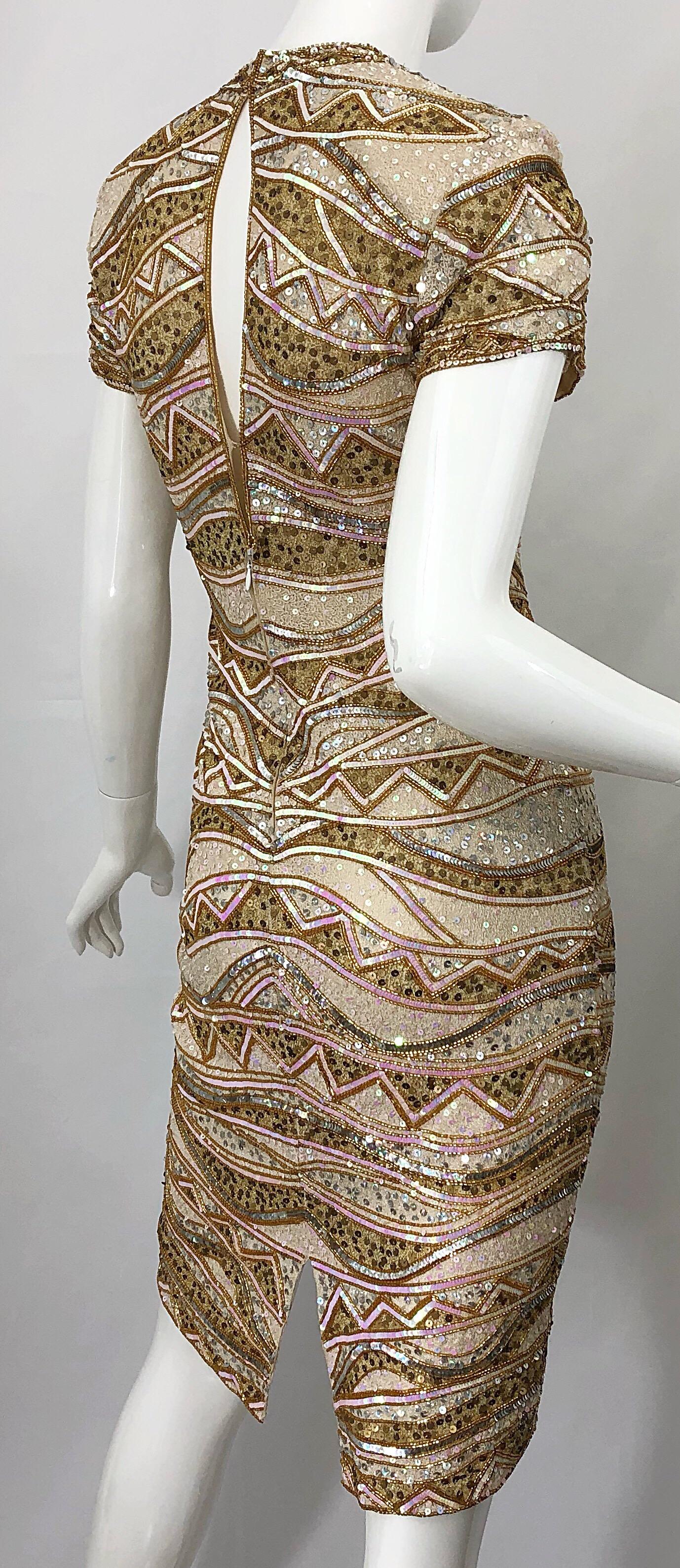 Naeem Khan 1990s Beaded and Sequin Open Back Geometric Silk Vintage 90s Dress For Sale 5
