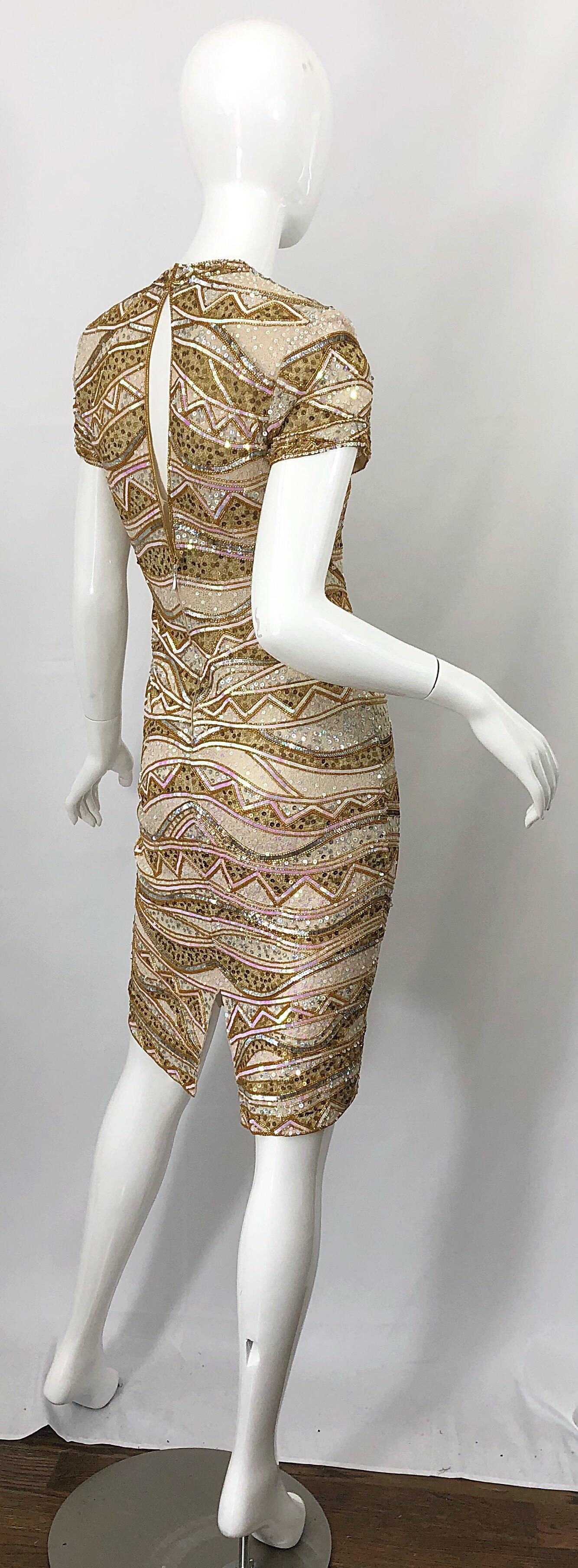 Women's Naeem Khan 1990s Beaded and Sequin Open Back Geometric Silk Vintage 90s Dress For Sale