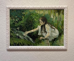 "Garden Stream" (2025) Realist Female Portrait and Flora, Oil Painting on Panel