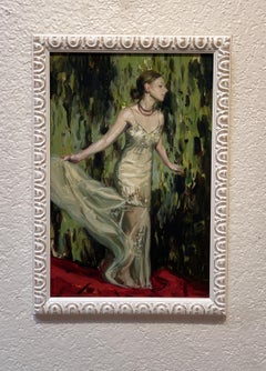 "Gartenwind" (2025) Surrealistisches Frauenporträt, Ölgemälde auf Tafel