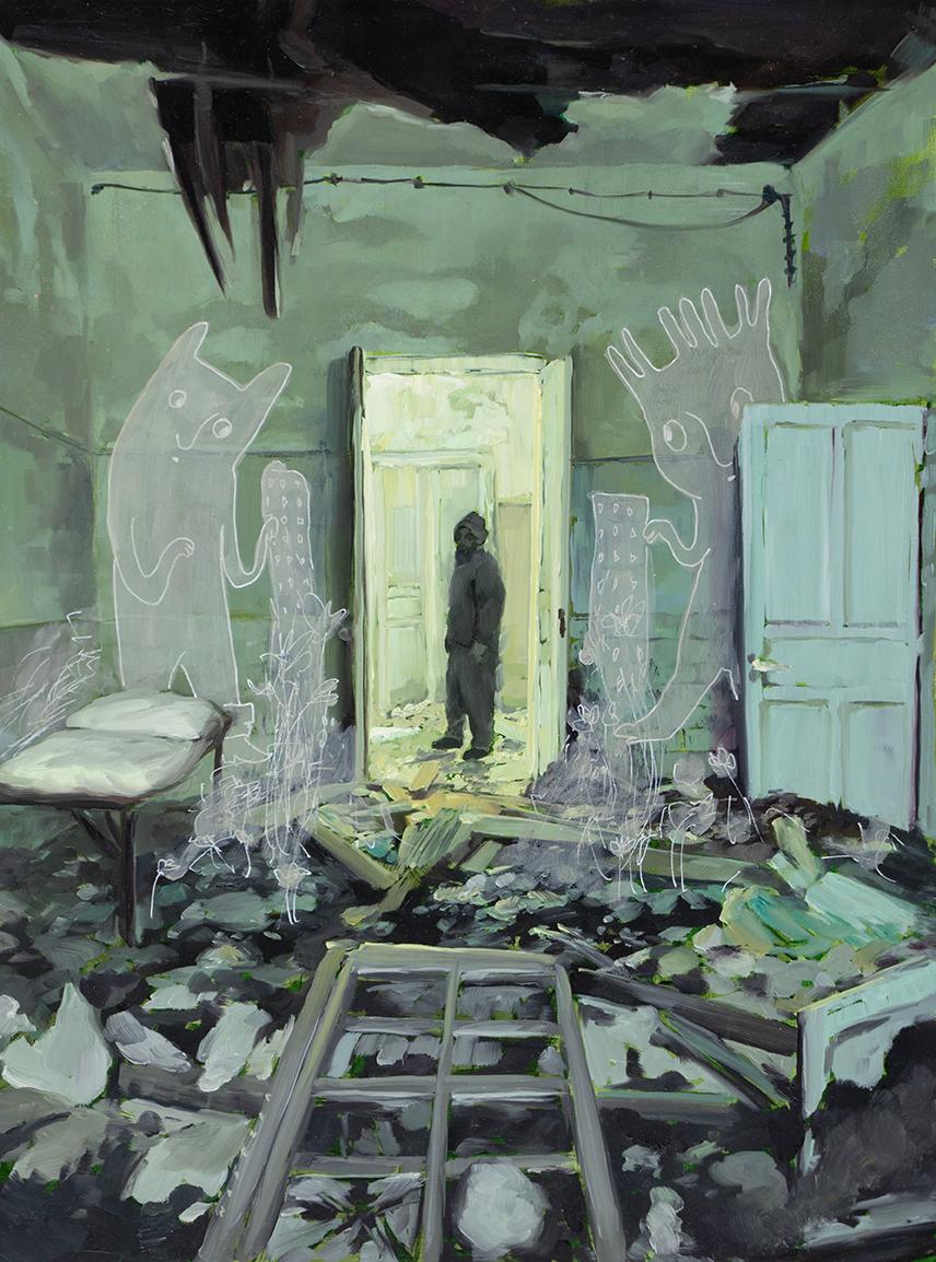 "Lazareto" (2024) de Nadezda, Pintura al óleo original surrealista para interiores