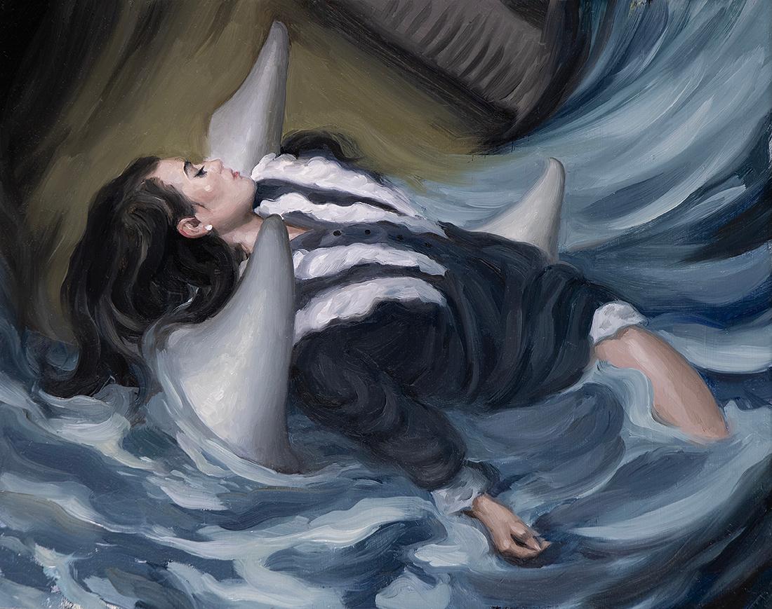 Nadezda Interior Painting - "Night Swim" (2024) Original Oil Painting on Panel