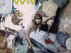 "Scarpe rosse" (2024) di Nadezda, ritratto originale surrealista a olio