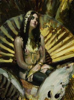 "Siren in Green Gold" (2024) Original Oil Painting on Panel