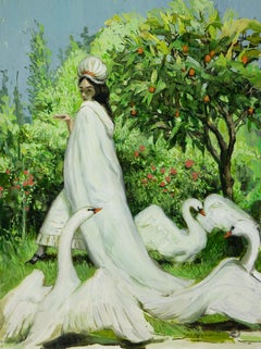 "Swan-Princess" (2025) Realist Still-Life of Animals, Flora and Female Figure