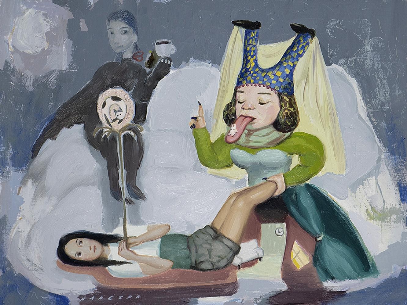 "Sabiduría" (2024) de Nadezda, pintura original al óleo surrealista con retrato