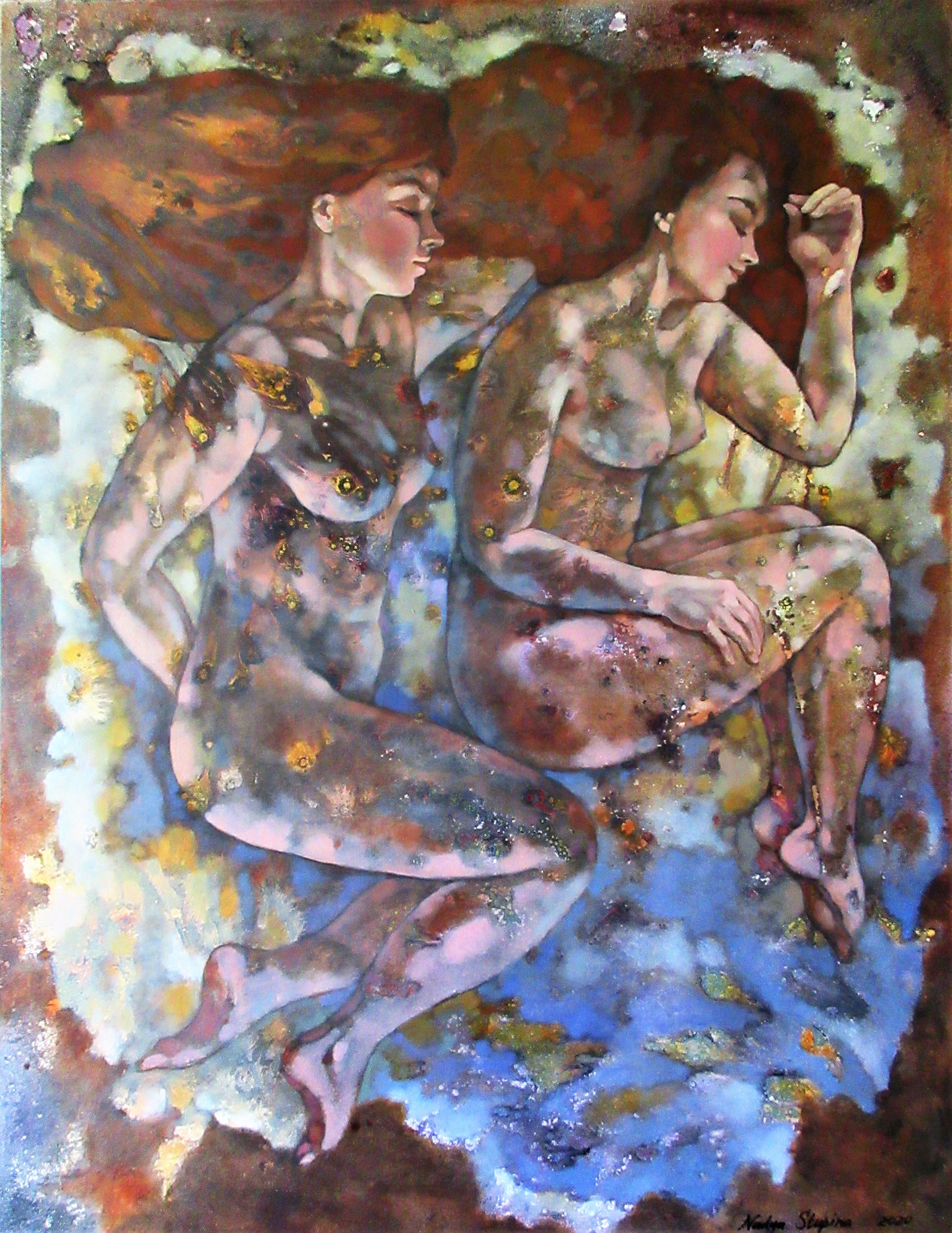 Nadezda Stupina Nude Painting - " Nude. sisters" Original .Contemporary . Large size .Nudes across mediums