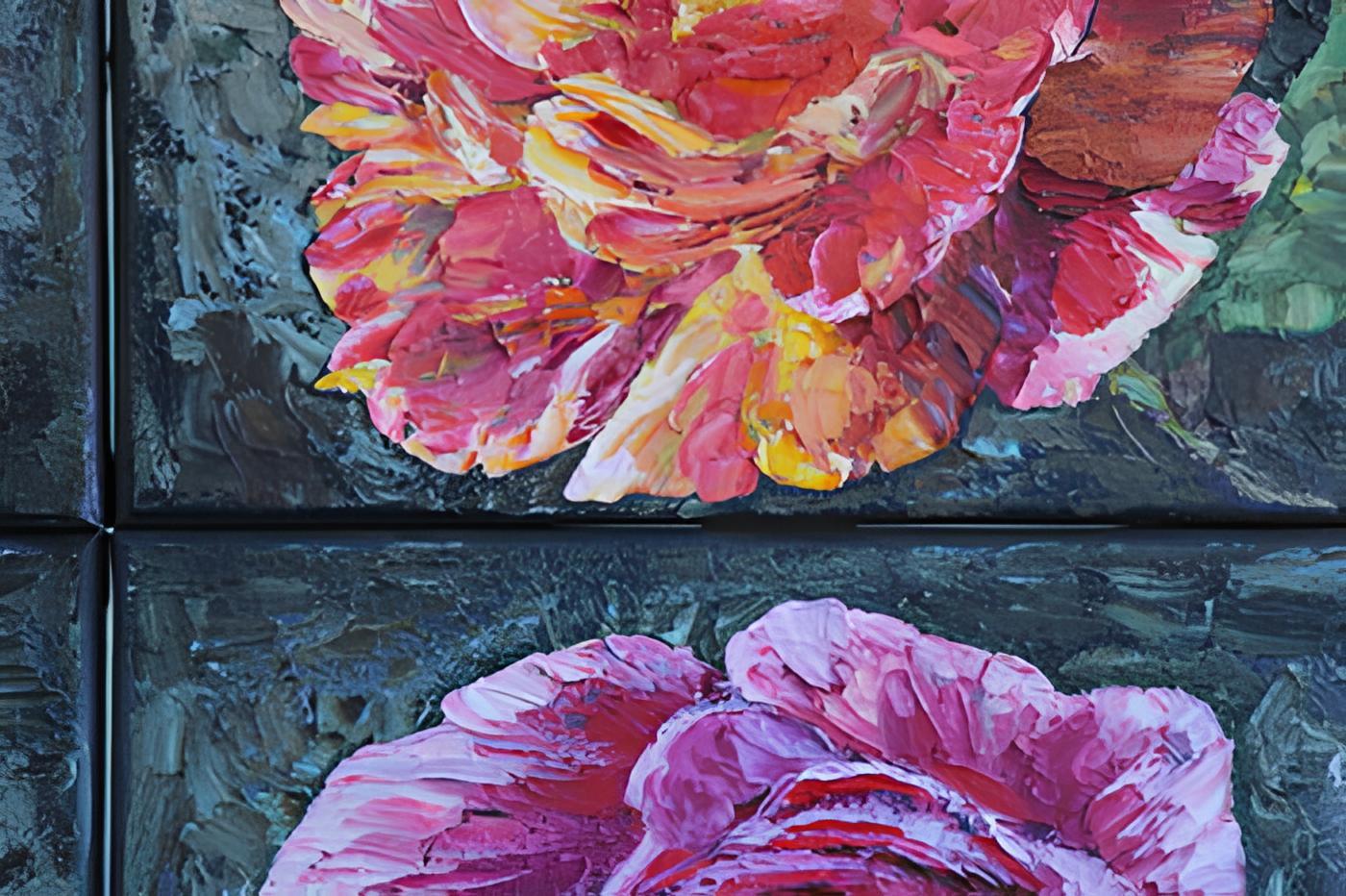 « 9 Roses », peinture à l'huile florale originale. Style impressionniste Impasto - Painting de Nadezda Stupina