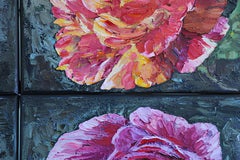 "9 Roses" Original floral oil painting . Impressionistic style . Impasto