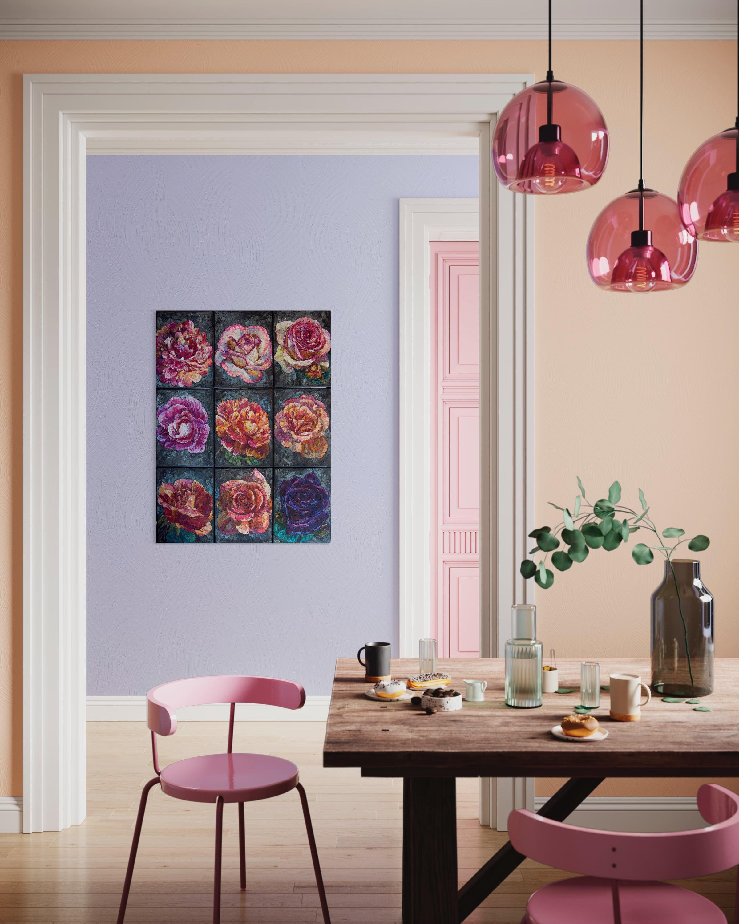 « 9 Roses », peinture à l'huile florale originale. Style impressionniste Impasto en vente 3