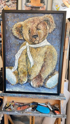An old friend . Original oil painting .Teddy bear . Children’s room