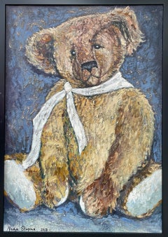 An old friend . Original oil painting .Teddy bear . Children’s room