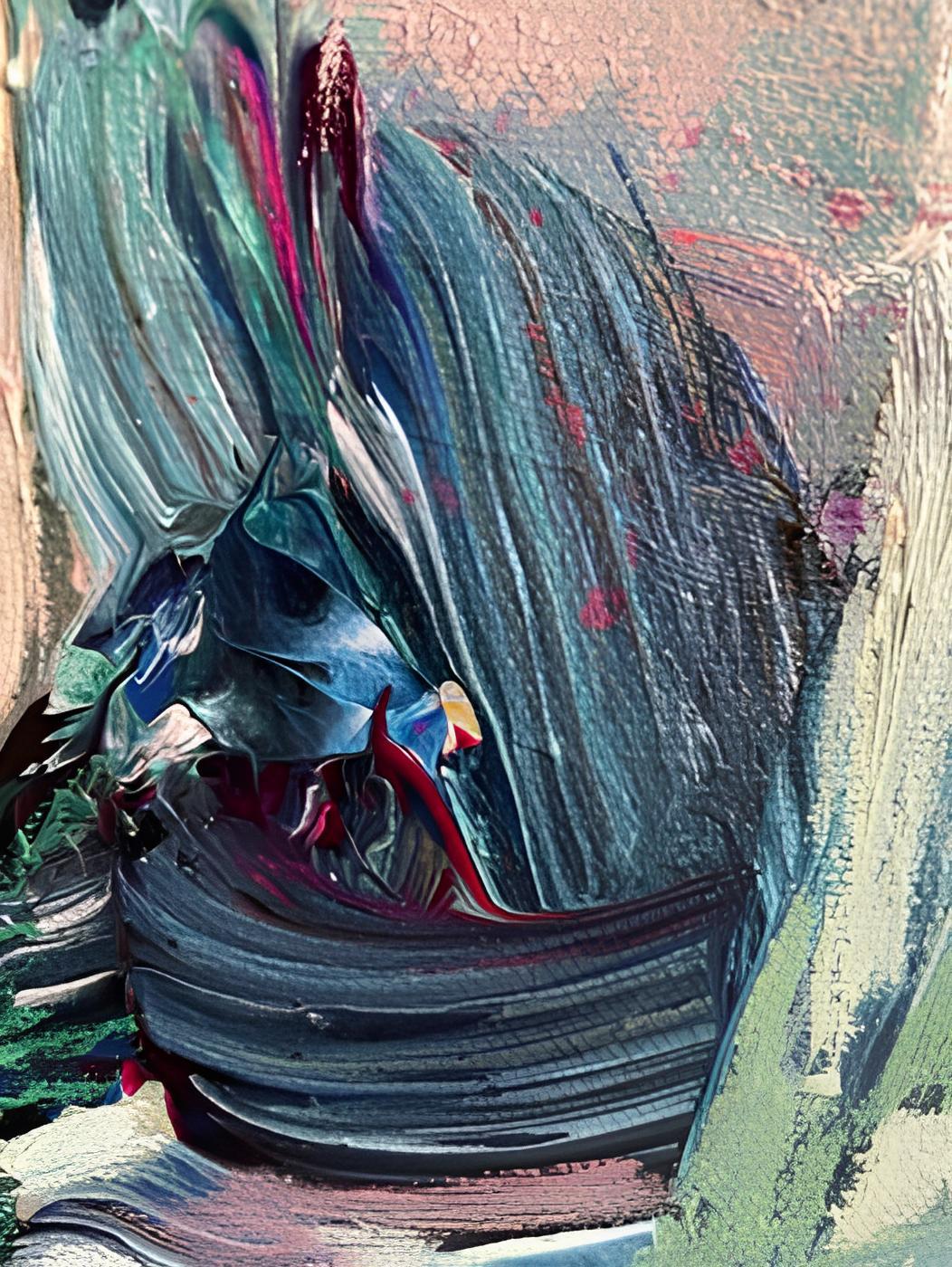Quadratisches großes Ölgemälde „Engel und Pfingstrosen“ . Impressionistisch  Stillleben (Grau), Still-Life Painting, von Nadezda Stupina