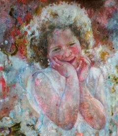 "Angel Freia" Vertical  acrylic painting on paper. Figurative.