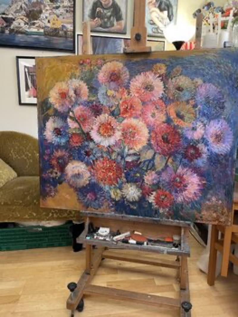 Asters and dahlia - Painting by Nadezda Stupina