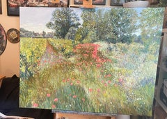 Au bord du vignoble. Peinture originale d'un grand paysage. Impressionnisme France