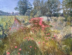 Au bord du vignoble. Peinture originale d'un grand paysage. Impressionnisme France