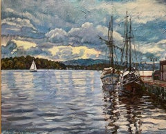 "Nuvole d'autunno su Aker brygge" Paesaggio originale d'impatto  in olio.