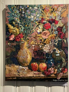 "Nature morte d'automne" Peinture à l'huile originale verticale Style impressionniste Empâtement