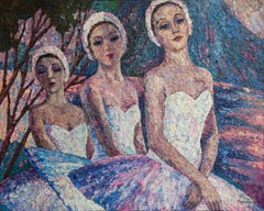 «Ballerinas» Original impressionistic painting. Large figurative impasto in oil