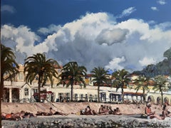"Beach in Nice" Original  impressionistic landscape. Middle oil painting