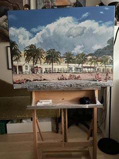 Beach in Nice Original Impressionistic Oil Painting, 60x80 cm, New