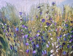 Bellflowers time. Original large floral painting . Oil on canvas