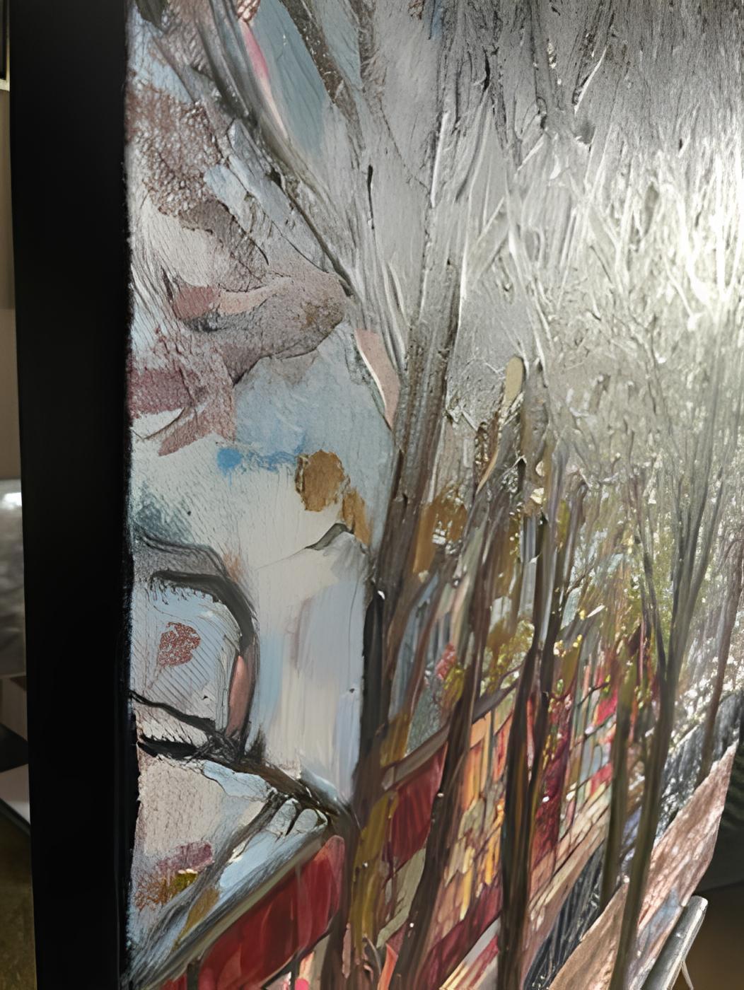 In questo pezzo mi sono immerso in una danza di colori e texture, manifestando la vivacità della vita attraverso i rami in fiore e le sfumature mutevoli del cielo. Ogni tratto della mia spatola riecheggia il ritmo della natura, mentre il sottile