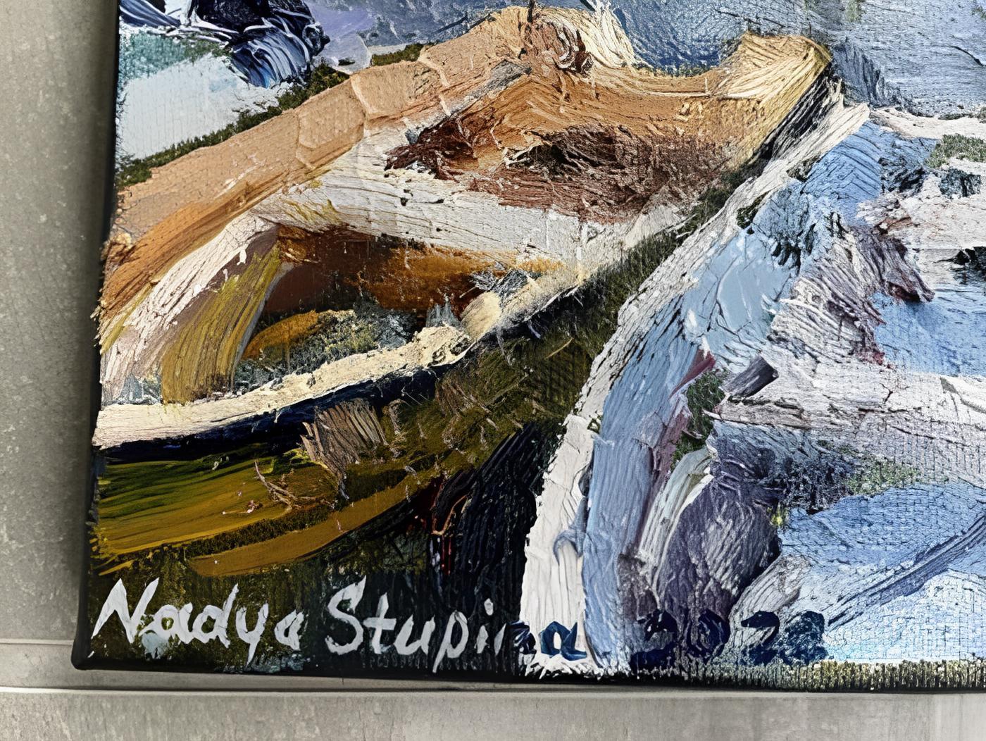 „Boat Station“ Iriginalistische impressionistische Landschaft. Impasto Ölgemälde (Post-Impressionismus), Painting, von Nadezda Stupina