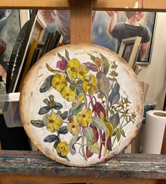 “Botany 3” Original botanical painting. Circular canvas. Gift. Home decor