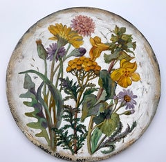 “Botany 5” Original floral painting. Small circular canvas. Gift , home decor