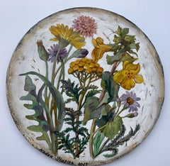 “Botany 5” Original floral painting. Small circular canvas. Gift , home decor