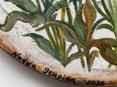 "Botany 6" Original floral painting.Small circular canvas. Gift. Home decor