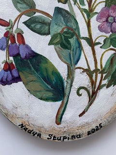 «Botany 7» Original floral painting. Small oval size. Gift. Home decor