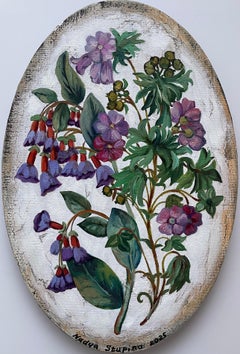 «Botany 7» Original floral painting. Small oval size. Gift. Home decor