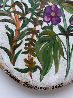 “Botany 8” Original botanical painting. Small oval canvas. Gift , home decor