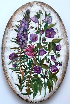 Nadezda Stupina - “Botany 8” Original botanical painting. Small oval canvas. Gift , home decor “Botany 8” Original botanical painting. Small oval canvas. Gift , home decor