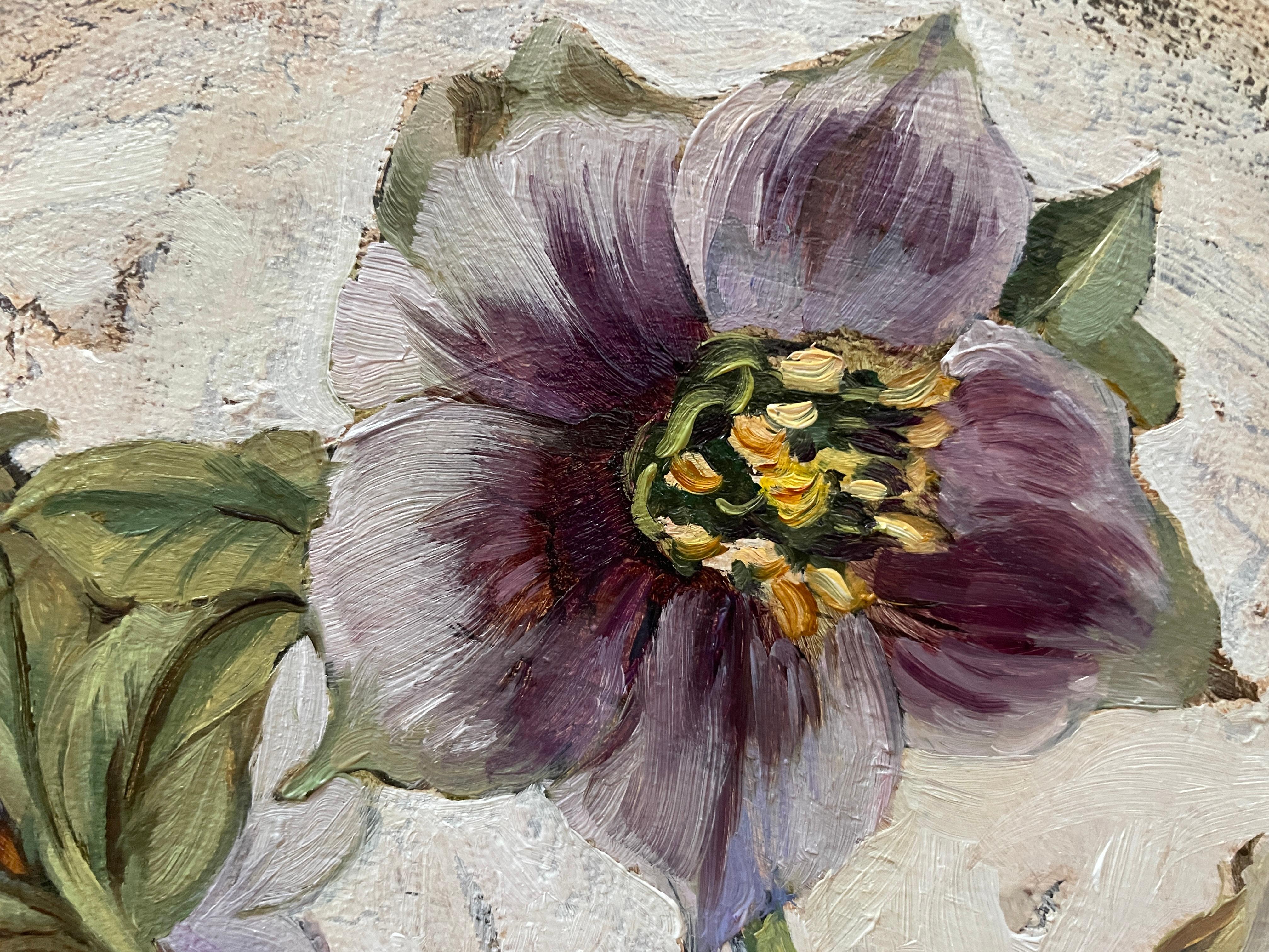 “Botany” Original botanical painting. Small size. Circular canvas. Gift. - Realist Painting by Nadezda Stupina