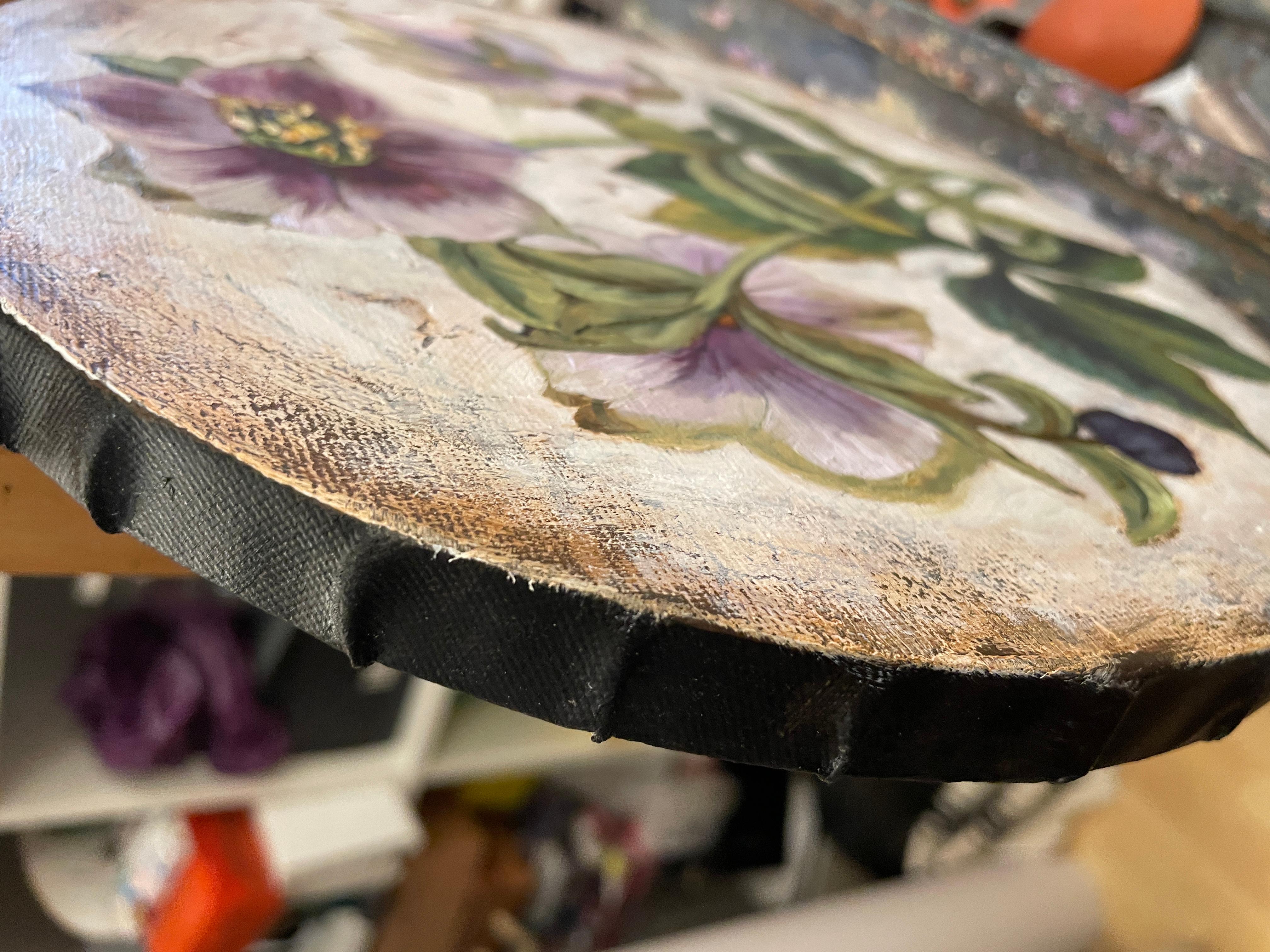 “Botany” Original botanical painting. Small size. Circular canvas. Gift. For Sale 2