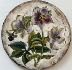 “Botany” Original botanical painting. Small size. Circular canvas. Gift.