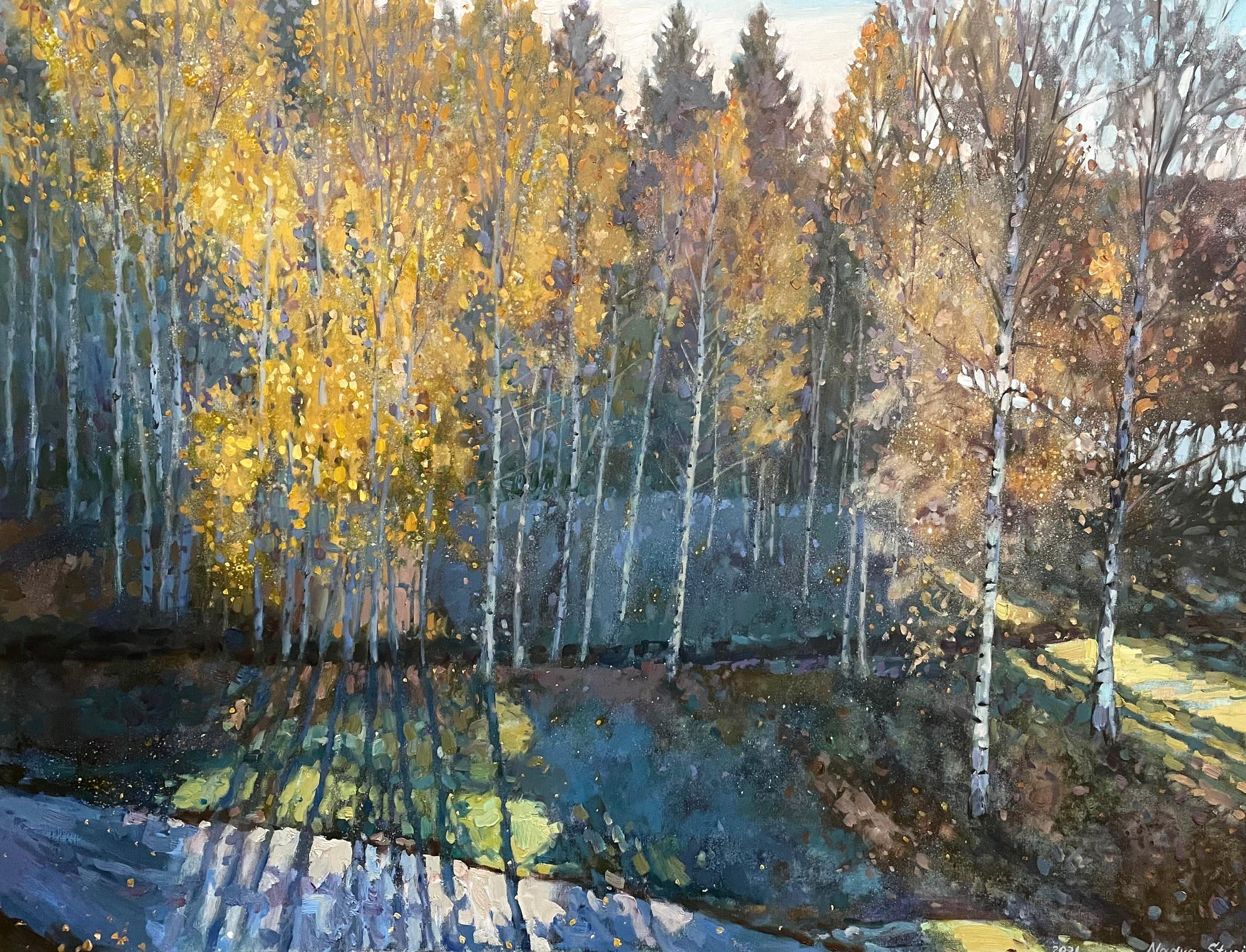 Landscape Painting di Nadezda Stupina - Respiro d'autunno .  Paesaggio di grandi dimensioni