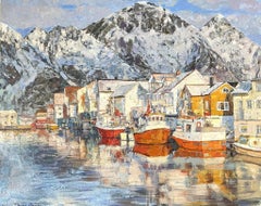 "Helle Henningsvær" Original impressionistische Landschaft. Großes Impasto-Gemälde