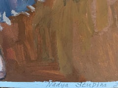 "Charlotte im Sessel" Original Gouache-Gemälde. Vertikal . Warm .