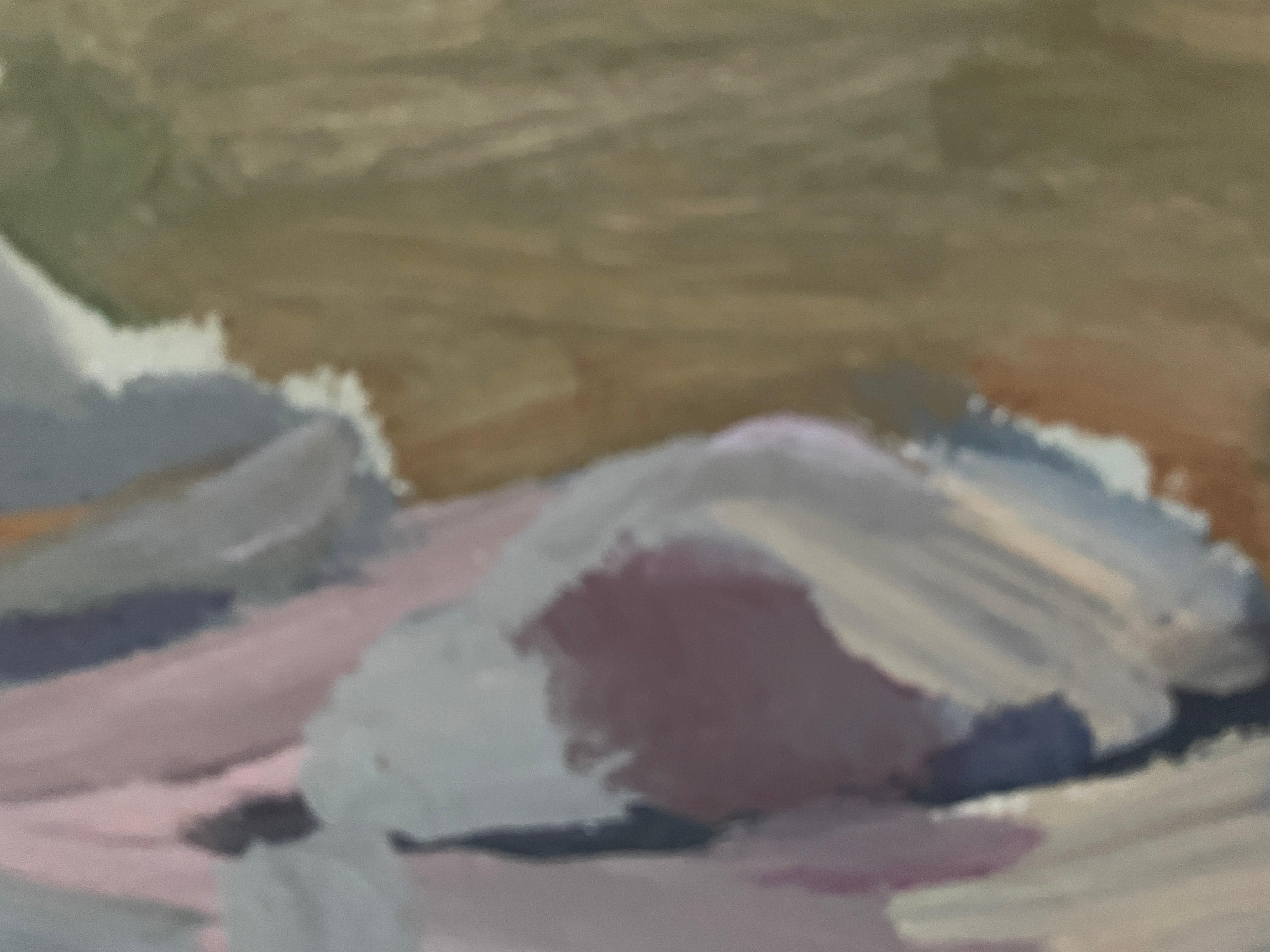 Cette œuvre d'art capture un moment de sérénité d'une danseuse au repos. Réalisée à l'aide de coups de pinceau expressifs, elle représente une femme assise sur un fauteuil texturé, vêtue d'un justaucorps noir et de chaussons de danse. Sa pose