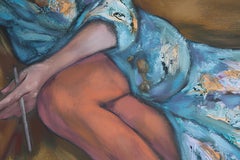 "Diva" Peinture figurative originale. Grand acrylique  sur toile. Brown , bleu.