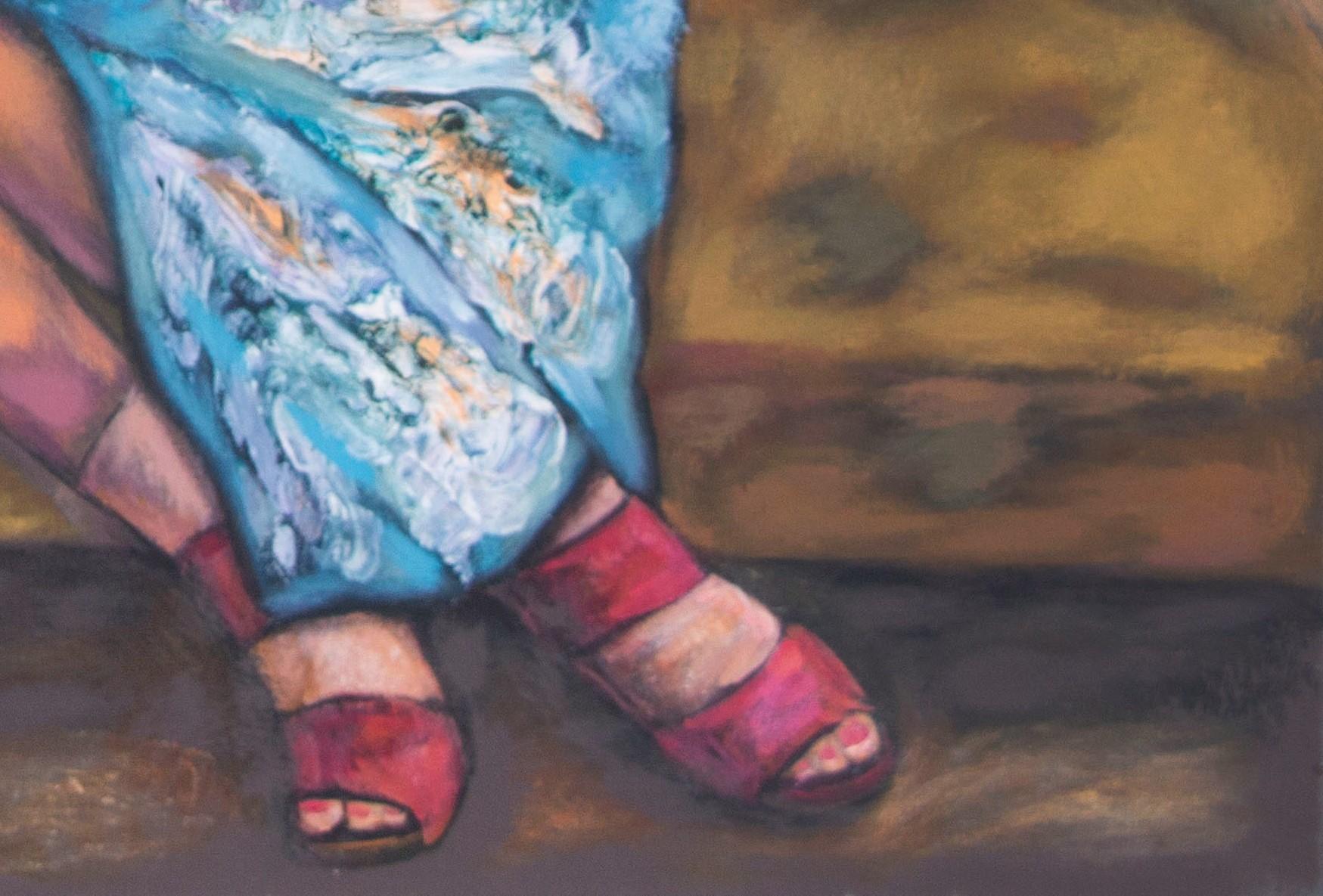 En esta obra, he intentado captar un momento de introspección, una mujer inmersa en sus pensamientos. Salpicados de matices vintage, el acrílico y la tinta se funden para evocar una sensación de elegancia pasada. La pluma de pavo real, un susurro de