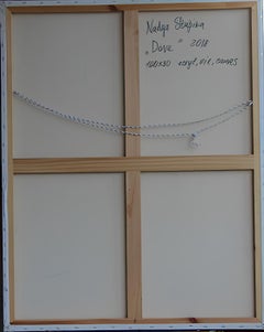 Originales halb-abstraktes Acrylgemälde „Dove“. Groß . Vertikal.